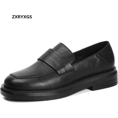 Promotion 100% Genuien Leather Loafers Shoes Woman Shoes 2020 New Autumn Thick Bottom Comfortable Non-slip High Heel Shoes 3.5cm