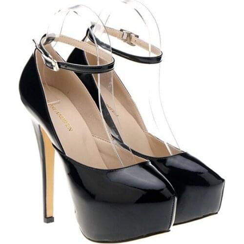 LOSLANDIFEN Women Pumps Round Toe Sexy Extreme High Heels Platform 14cm Ankle Strap Nightclub Wedding Shoes Woman