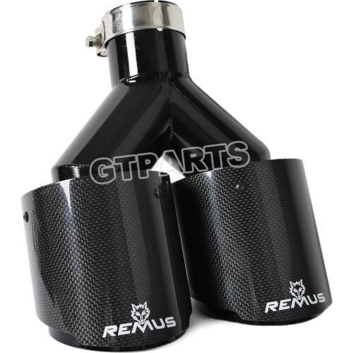 1 PCS Car Universal Dual Pipes Equal Length Remus Sport Glossy Carbon Fiber Exhaust Muffler Tips Glossy Black Inner Pipe for BMW