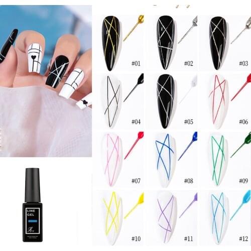 15ml/bottle Nail Drawing Line Gel Polish UV Painting Silk Line Nail Art Gel Manicure 12 Colors Wire Polish Gel