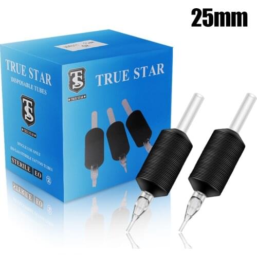 20PCS Disposable Tattoo Gips 25MM Black Soft Silicone Tattoo Grips Tubes Plastic Tubes Combo Round Needle Tips Free Shipping