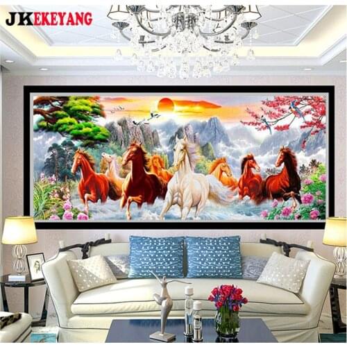 Full rhinestone Large 5D Diy diamond painting Diamond Embroidery, Eight horses animals cross stitch,needlework Y4390
