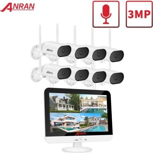 ANRAN 3MP Pan&tilt Camera Security Surveillance Camera Kit 13-inch Wireless Monitor NVR System Wifi Audio CCTV Camera Kit