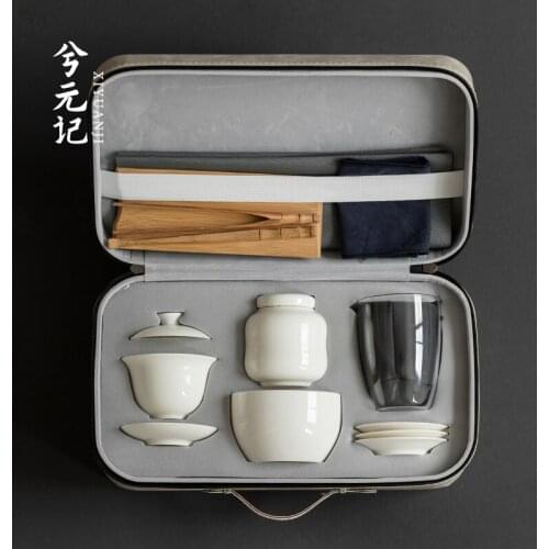 White Travel Vintage Tea Set Chinese Storage Simple Organizer Tea Set Home Porcelain Conjunto De Cha Kitchen Dining Bar DL60CT