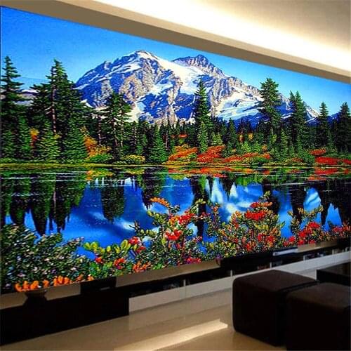 Large Diamond Painting 5D Full Square round Diamond Embroidery Mosaic Green Mountain Rivers Nature Aisle entrance decoration X57
