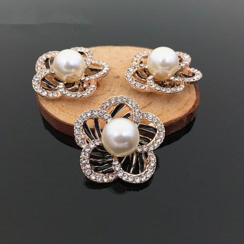 BT321 25mm)5pcs alloy silver flower rhinestone embellishment buttons