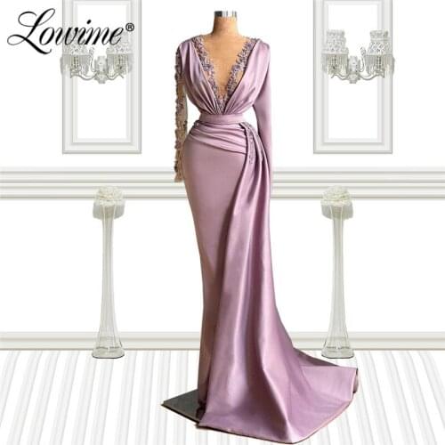 Purple Applique Beaded Evening Dresses Celebrity Dress 2021 Custom Made Dubai Long Satin Party Gowns Pageant Dress Prom Robes