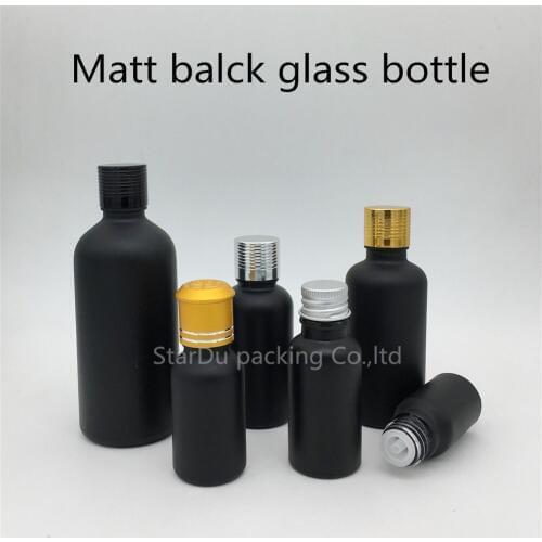 High-quality 10ml 15ml 20ml 30ml 50ml 100ml Black Frosted Glass Bottle with aluminum cap plug Perfume bottle 300pcs