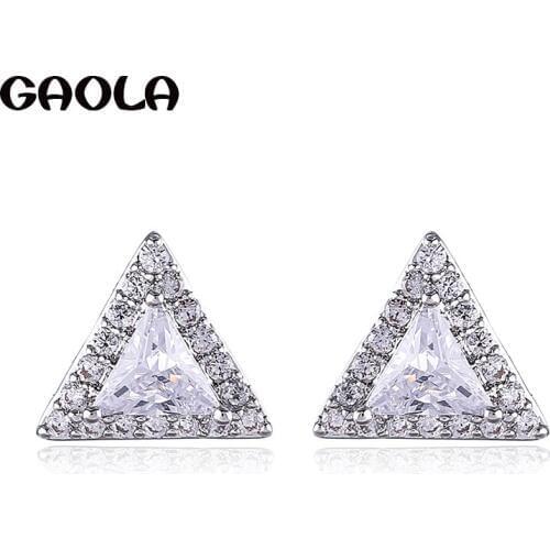GAOLA New Design Simple Clear Cubic Zirconia Triangle Stud Earrings Wedding Jewelry GLE9177