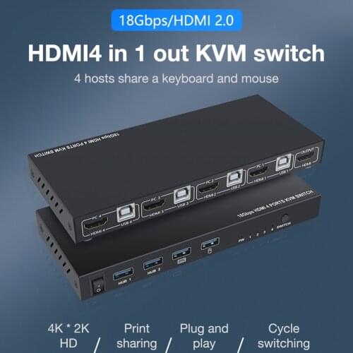 HDMI KVM Switch 4 In 1 Out HDMI Switcher USB Hub Connect Switch For Laptop And For Nintendo Switch Home Audio Video Equipment