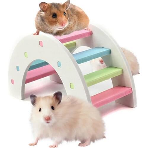 Hamster Toy Wood Rainbow Climbing Ladder Bridge Toy Training Toy For Chinchilla Hamster Removable Bridge Toy Pet Toy