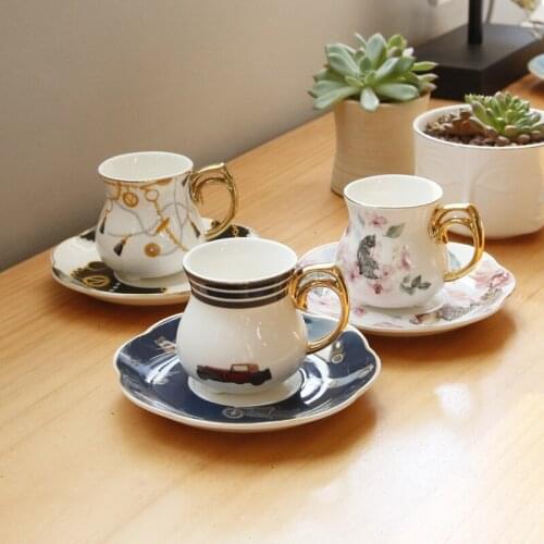 Exquisite luxury Turkish ceramic coffee cup and saucer two-piece Italian concentrated coffee cup small mini cup mugs tumblr cup