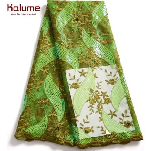 Kalume Sequins Tulle Lace Fabric African 5 Yards Nigerian Lace Fabric Sequins High Quality For Wedding Diy Dress Sew Party H2553