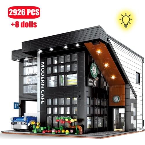 2926Pcs City Modern Cafe Architecture Model Assembly Building Blocks Kits Coffee Shop House Constructon Bricks Toys For Children