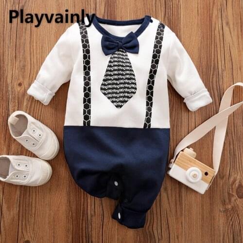 2021 Hot Sale New Autumn Kids Boys Romper Long Sleeves 1-pcs Jumpsuit Baby Gentlemancasual Suit Newborn Formal Clothes E503