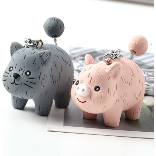 Fashion Cute Shake Tail Rabbit Hippopotamus Cat Pig Keychains Women Girl Charm Car Bag Animal Key Chain Pendant Key Ring New