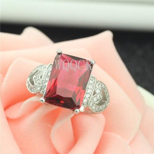 925 Sterling Silver Men and Women Heart-shaped Red Crystal Wedding Round Zirconia Diamond Solitaire Ring Couple Jewelry C44