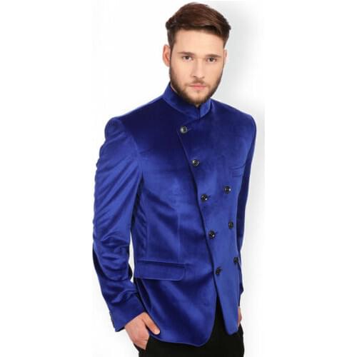 2020 Latest Coat Pant Design Double Breasted Royal Blue Velvet Mens Blazer Wedding Party Dinner Groom Tuxedos Terno Masculino