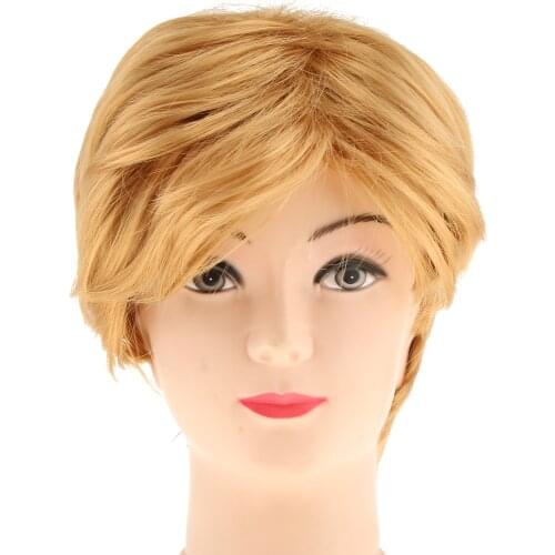 Man Short Gold Wig Synthetic Blond Cosplay Wig Donald Trump Dress Up Accessories