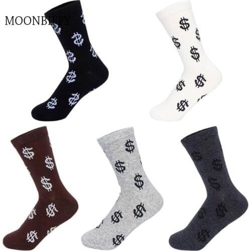 New Spring Novelty Mens Long Socks Harajuku Money Dollar 3D Patterned Socks Funny Cartoon Sock Pure Cotton for Men