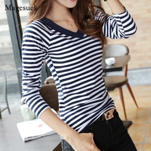 2021 Autumn Spring New T-Shirt T Shirt Women Womens Tops Tee Long Sleeve Tshirt Striped Female Shirt Fashion Tops Shirts 7537