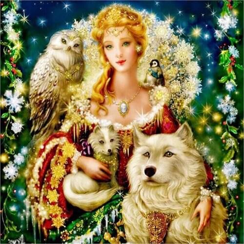 New Arrivals Beauty & Wolf & Owl DIY Full Round Diamond Painting Cartoons 3D Embroidery Cross Stitch Mosaic Home Decor Art Y588