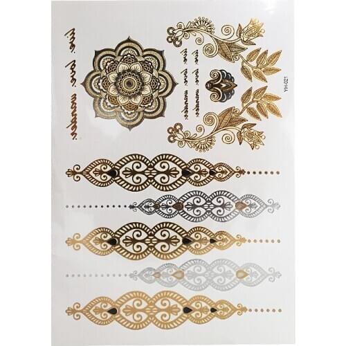 New Silver Gold Metal Necklace Temporary Tattoo Sticker Flash feather GlitterTattoos For Women and Men