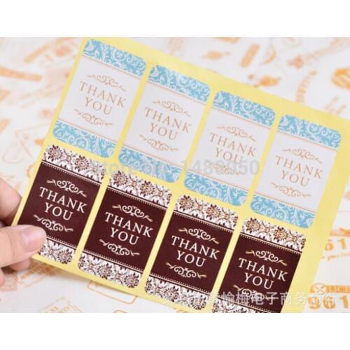 Wholesale (600pcs/lot) Baking packaging Fresh mint green flower rectangle "THANK YOU" seal stickers gift label cheap 3.3*5.5cm