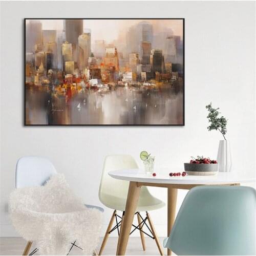 City Building Rain Boat Poster Scenery Pictures Room Decoration Abstract Oil Painting On Canvas Wall Art For Living Room