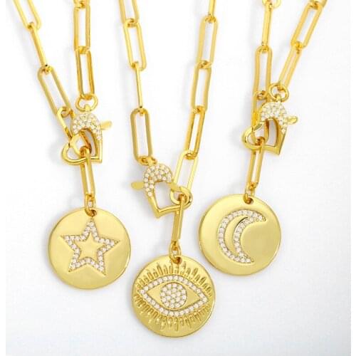 2021Chrimng Personality Demon Eye Pendant Love Heart Buckle Necklace Female European and American Hip Hop hiphop Clavicle Chain