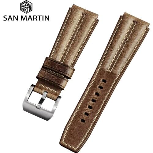 San Martin Watchband Parts Leather Strap 22mm TUNA 003 Watchbands Stainless Steel Buckle