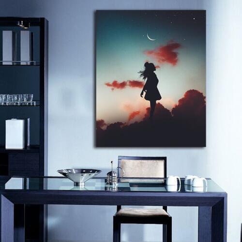 Paint by number art painting by numbers Starry sky, little girl, house art, creative painting, decompression painting