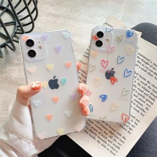 Cute Colorful Love Heart Silicone Phone Cases For iPhone 11 12 Pro XS Max X XR 7 8 Plus SE 2020 Soft TPU Clear Back Cover Coques