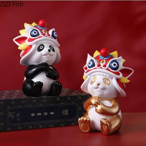 Chinese Style Painted Panda Sculpture Figurines Desktop Decoration Cartoon Cute Resin Animal Panda Birthday Gift Home Decoration