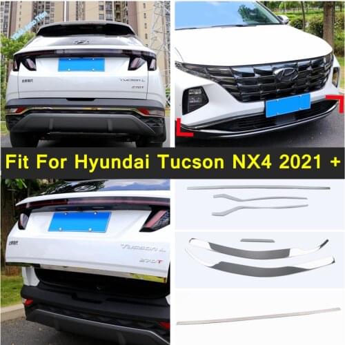Car Front Bumper Splitter Lip Cover / Rear Tail Gate Mouding Trim For Hyundai Tucson NX4 2021 2022 Stainless Steel Exterior Part