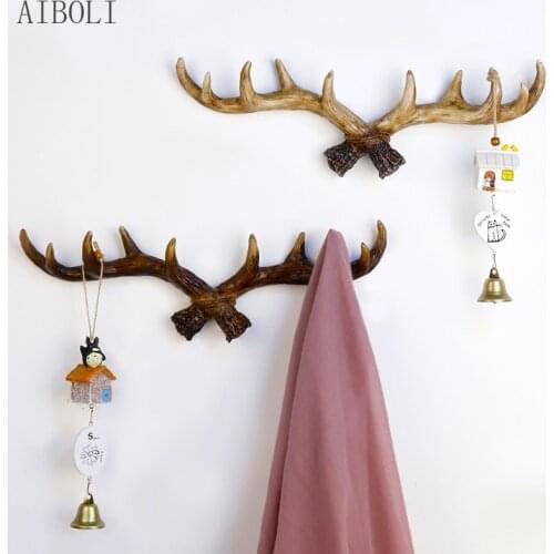 Vintage Resin Antler Key Hook Holder Wall Mounted Cap Coat Hanger Rack Home Decorative Animal Deer Horn Wall Hook for Hanging