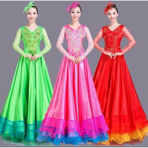 4 Colors Female Plus Size Belly Dance Skirt Spanish Flamenco Dress WomenS Stage Chorus Team Wear Lace Bullfighting Skirt DL4203