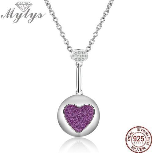 Mytys S925 Sterling Silver Pendant Necklace for Women Powder Glittering Heart Shape 925 Necklaces for Girlfriend Gift CN379