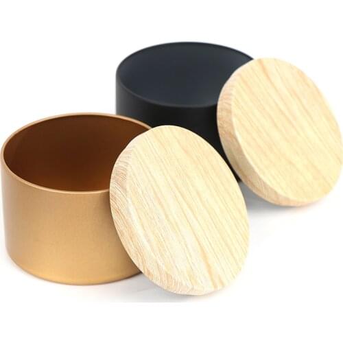 2021 New 1PC Candle Making Tinplate Empty Storage Jars With Wood Grain Lids Cosmetic Pot Tea Box Candy Containers