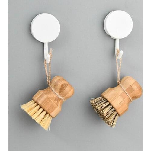 1PC Palm Pot Brush Bamboo Round Mini Scrub Brush Natural Scrub Brush Wet Cleaning Scrubber for Wash Dishes Pots Pans Vegetables