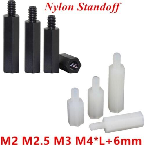 20/50pcs M2 M2.5 M3 M4 Nylon standoffs Black/White Hex Nylon standoff spacer column Flat head nylon plastic spacing screws