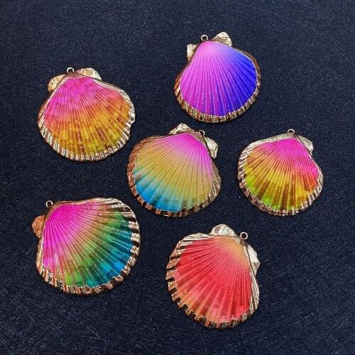 Natural Shell Pendant Color Gradient Gold-plated DIY Handmade Jewelry Making Shell Necklace Earrings Jewelry Accessories 5pcs
