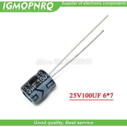 50PCS 25V100UF 6*7mm 100UF 6.3*7 25V Aluminum electrolytic capacitor