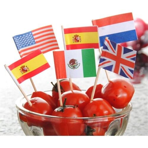 50pcs National Flags Picks Different Countries Art Toothpicks Party Sticks Cupcake/cake/pie/fruit/ice Cream Topper Decoration