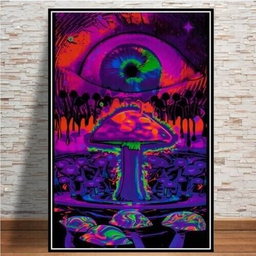 Abstract Blacklight Paintings Art Psychedelic Trippy Poster Prints Modern Wall Canvas Wall Pictures For Living Room Home Decor