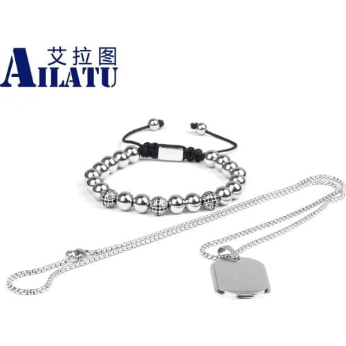 Ailatu Military Card Stainless Steel Necklace Black Cz Cross Bracelets for Male Accessories Top Quality Sets Jewelry
