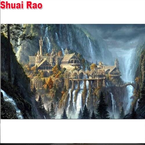 Diamants painting waterfall Fantasy Castle Landscape diamond painting,full,square,round diamond embroidery mosaic art diamond