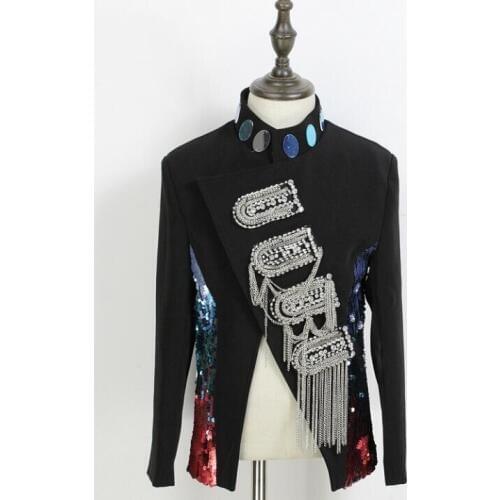 Free shipping New court dress Bar DJ male singer DS sequins jackets night rock mirror shiny stage performance costume men Coat