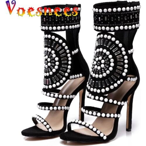 Big Size Summer New Women Shoes Slip-On Flock zipper Sandals High Heels Open Toe Cut Out Pointed Sandals Sexy Nightclub Shoes