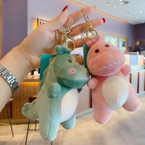 BUDROVKY Creative Cartoon Plush Cute Green Little Dinosaur Doll Keychain Couple Bag Pendant Doll Accessories llavero Wholesale